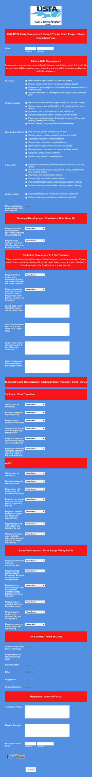 Player Evaluation Form Template