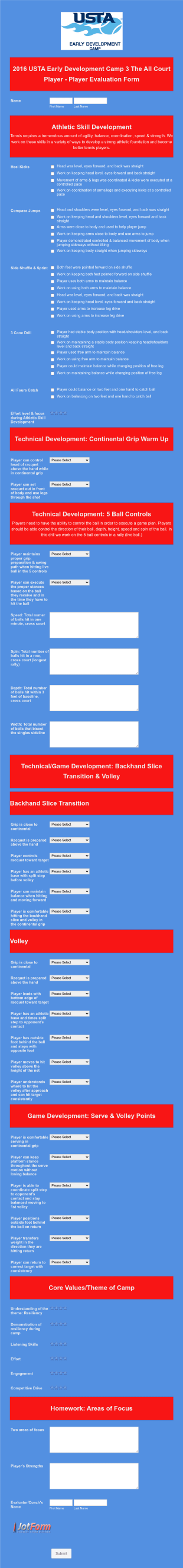 2016 Early Development Camp 3 The All Court Player Master 13 Form Template