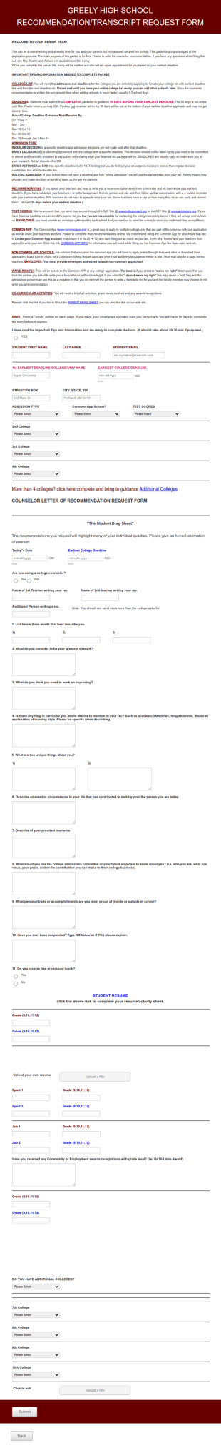 2016 Recommendation Transcript Request Form Template