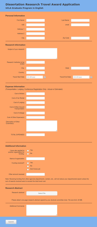 Research Travel Award Application Form Template