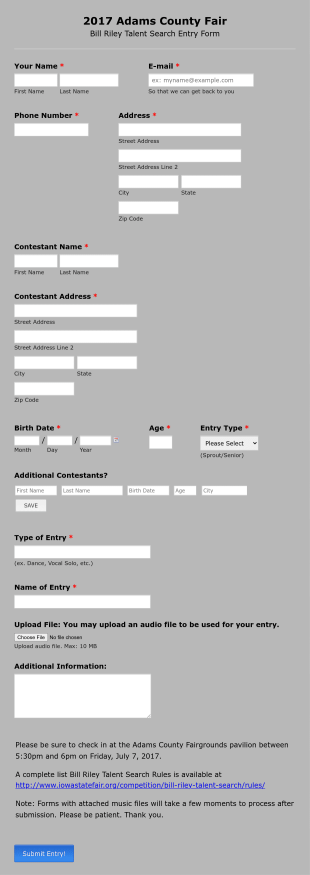 2017 Adams County Fair Bill Riley Entry Form Template