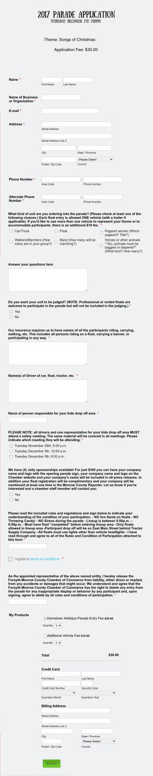 2017 Hometown Holidays Parade Form Template