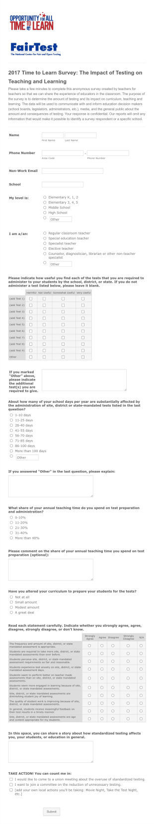 2017 Time To Learn Survey Form Template