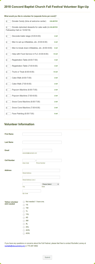 Fall Festival Volunteer Sign Up Form Template