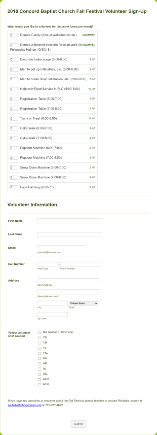Fall Festival Volunteer Sign Up Form Template