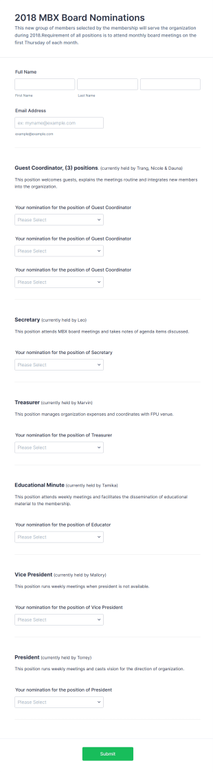 Board Nominations Form Template