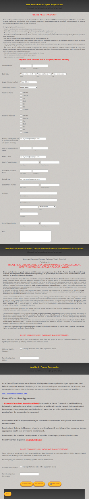 Baseball Tryout Form Template