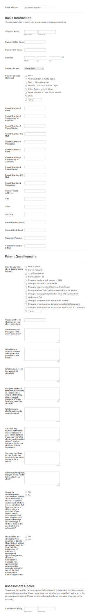 2019 2020 Kindergarten Application Form Template