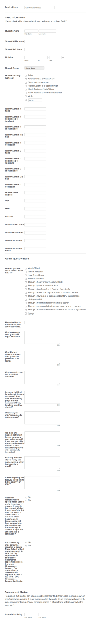 2019 2020 Kindergarten Application Form Template
