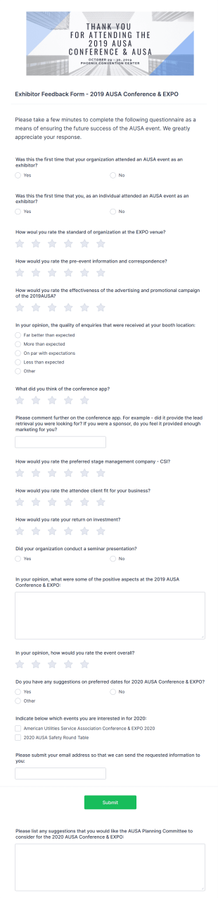 Exhibitor Feedback Form Template