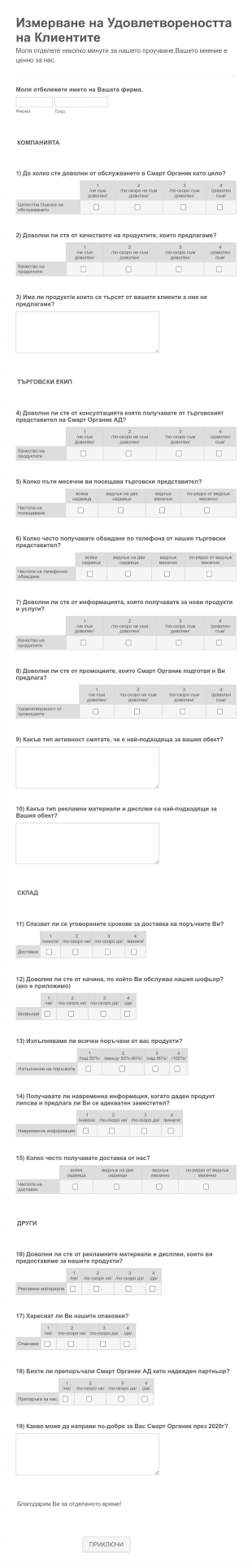 Измерване на Удовлетвореността на Клиентите 2019