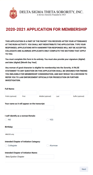 2020 – 2021 Application For Membership Form Template