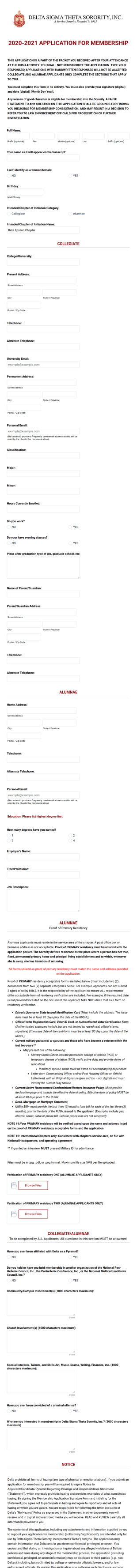 2020 – 2021 Application For Membership Form Template