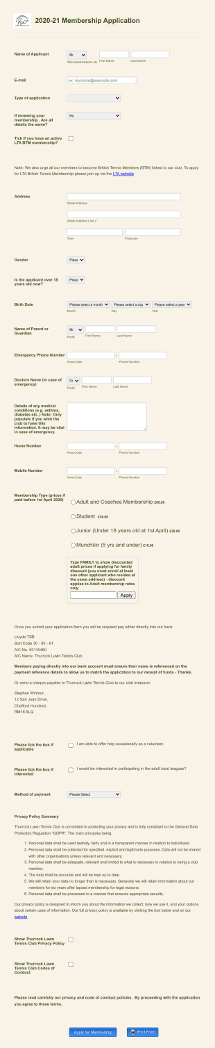 2020 2021 TLTC Membership Application Form Template