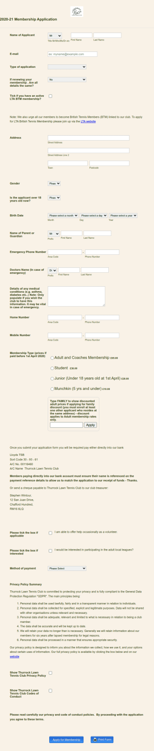 2020 2021 TLTC Membership Application Form Template