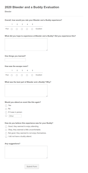 2020 Bleeder And A Buddy Evaluations Bleeder Form Template