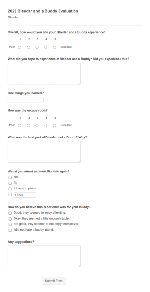 2020 Bleeder And A Buddy Evaluations Bleeder Form Template