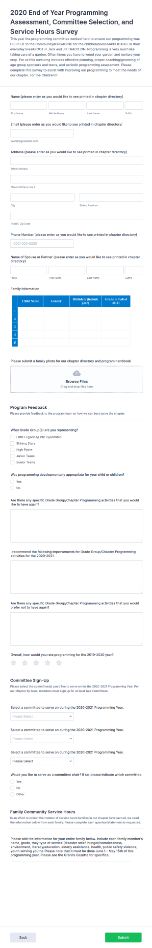End Of Year Programming Survey Form Template