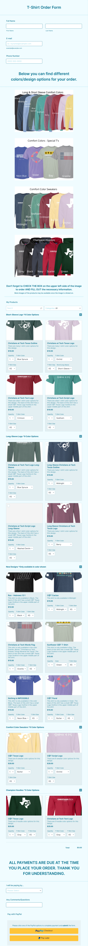 2020 Fall T Shirt Order Form Template