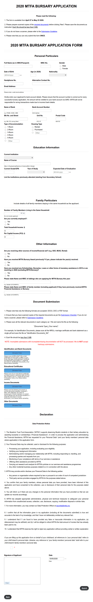2020 Mtfa Bursary Application Form Template