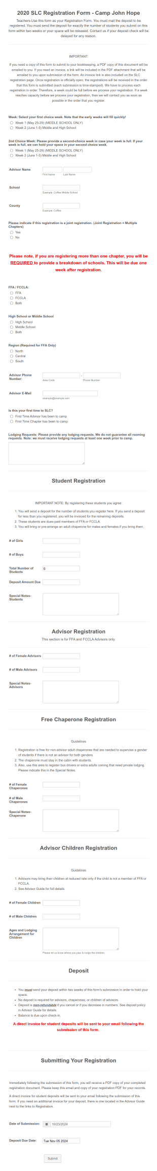 2020 SLC Registration Form Camp John Hope