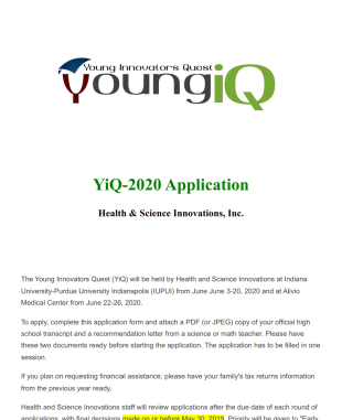 2020 Young Innovators Quest Application Form Template