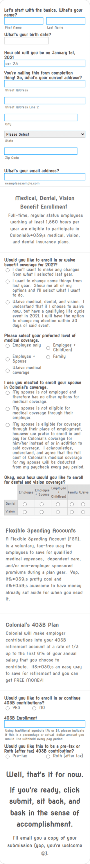 2021 Employee Benefit Enrollment Form Template