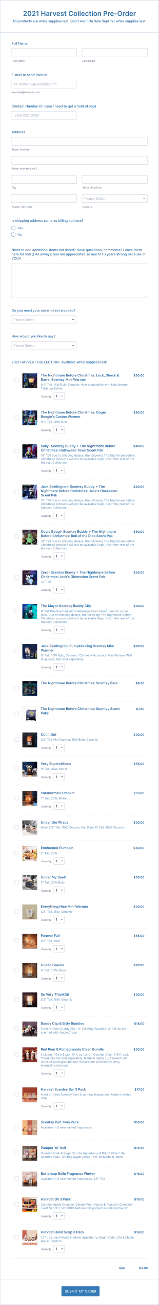 2021 Harvest Collection Form Template