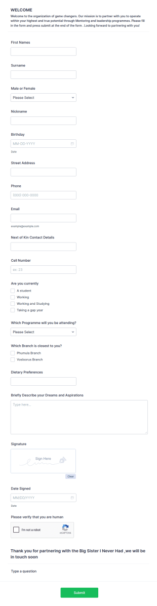 Mentee Partnering Application Form Template