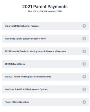 Primary School Parent Payments Online Form Template
