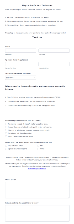 Tax Preparation Information Form Template