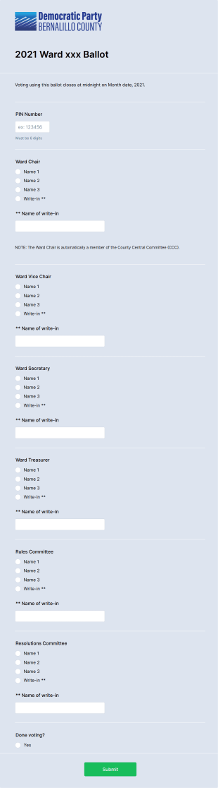 Ward Election Ballot Form Template