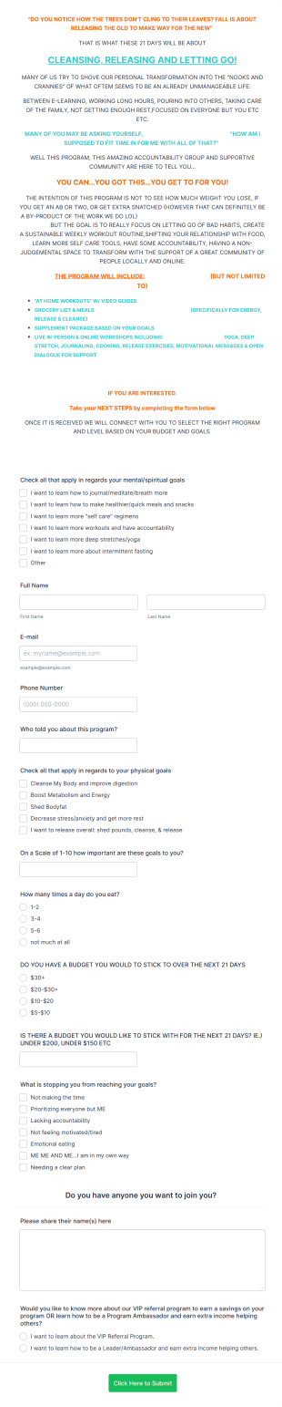 21 Day Wellness Release Form Template