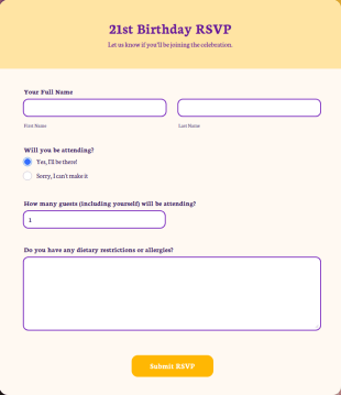 21st Birthday RSVP Form Template