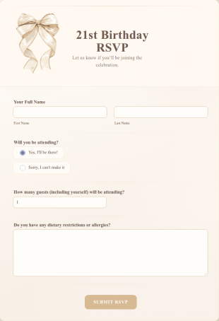 21st Birthday RSVP Form Template