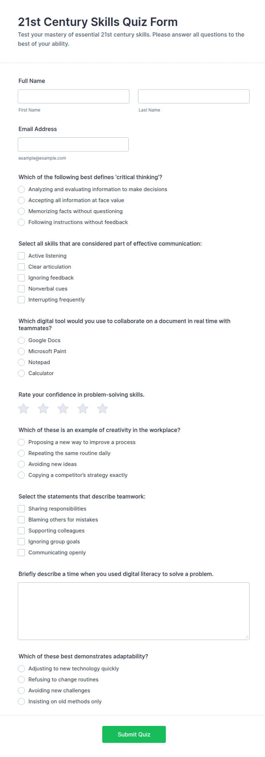 21st Century Skills Quiz Form Template | Jotform