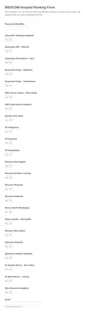 23 Slot Unique Ranking Form With Email Response