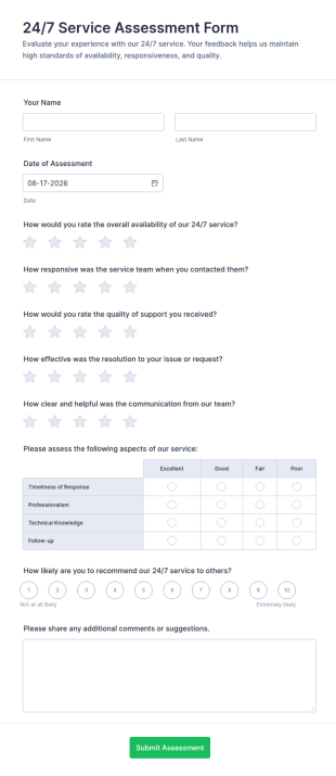 24/7 Service Assessment Form Template