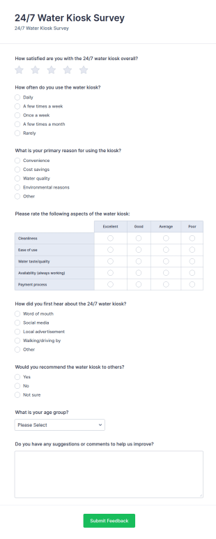 24/7 Water Kiosk Survey Form Template