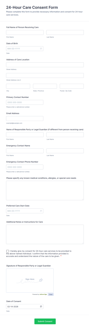 24 Hour Care Consent Form Template