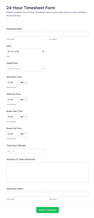 24 Hour Timesheet Form Template