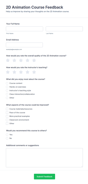 2D Animation Course Feedback Form Template