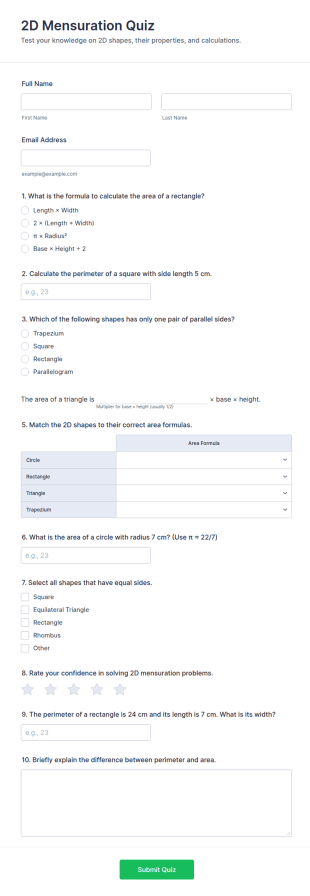 2D Mensuration Quiz Form Template