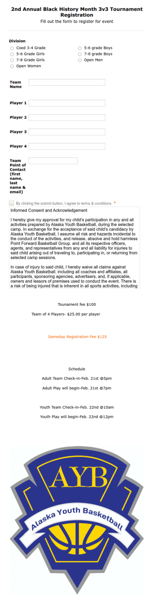 3 On 3 Basketball Tournament Registration Form Template