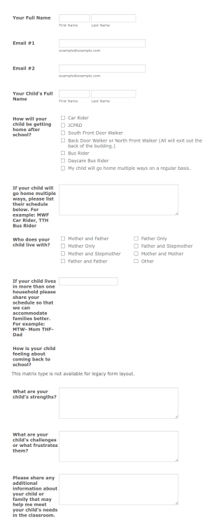 2nd Grade Student Information Survey Form Template