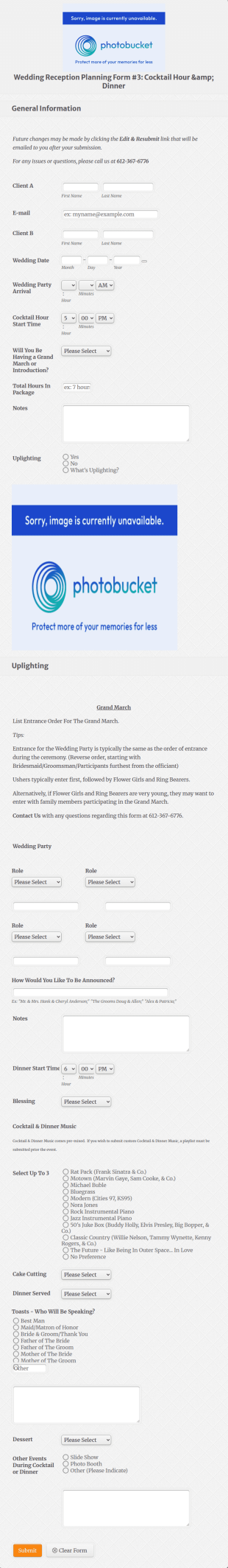 Wedding Event Planning Form Template