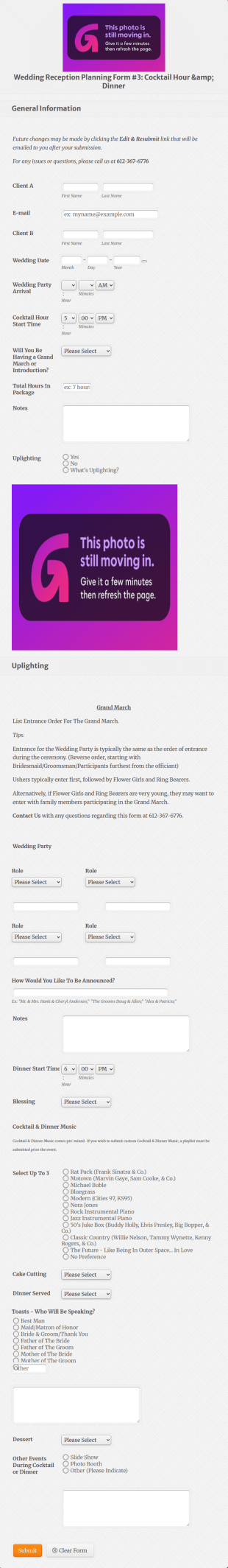 Wedding Event Planning Form Template