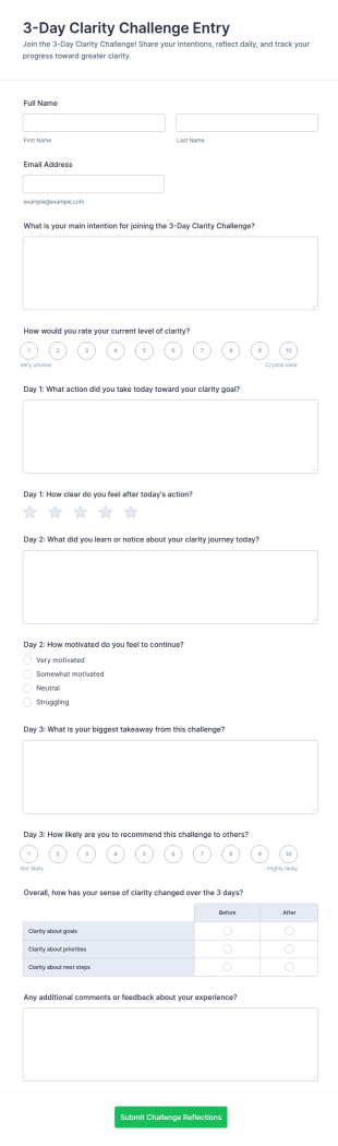 3 Day Clarity Challenge Entry Form Template