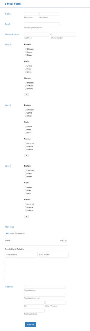 3 Meal Order Form Template
