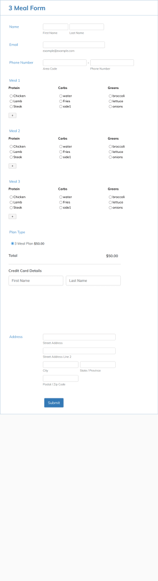 3 Meal Order Form Template